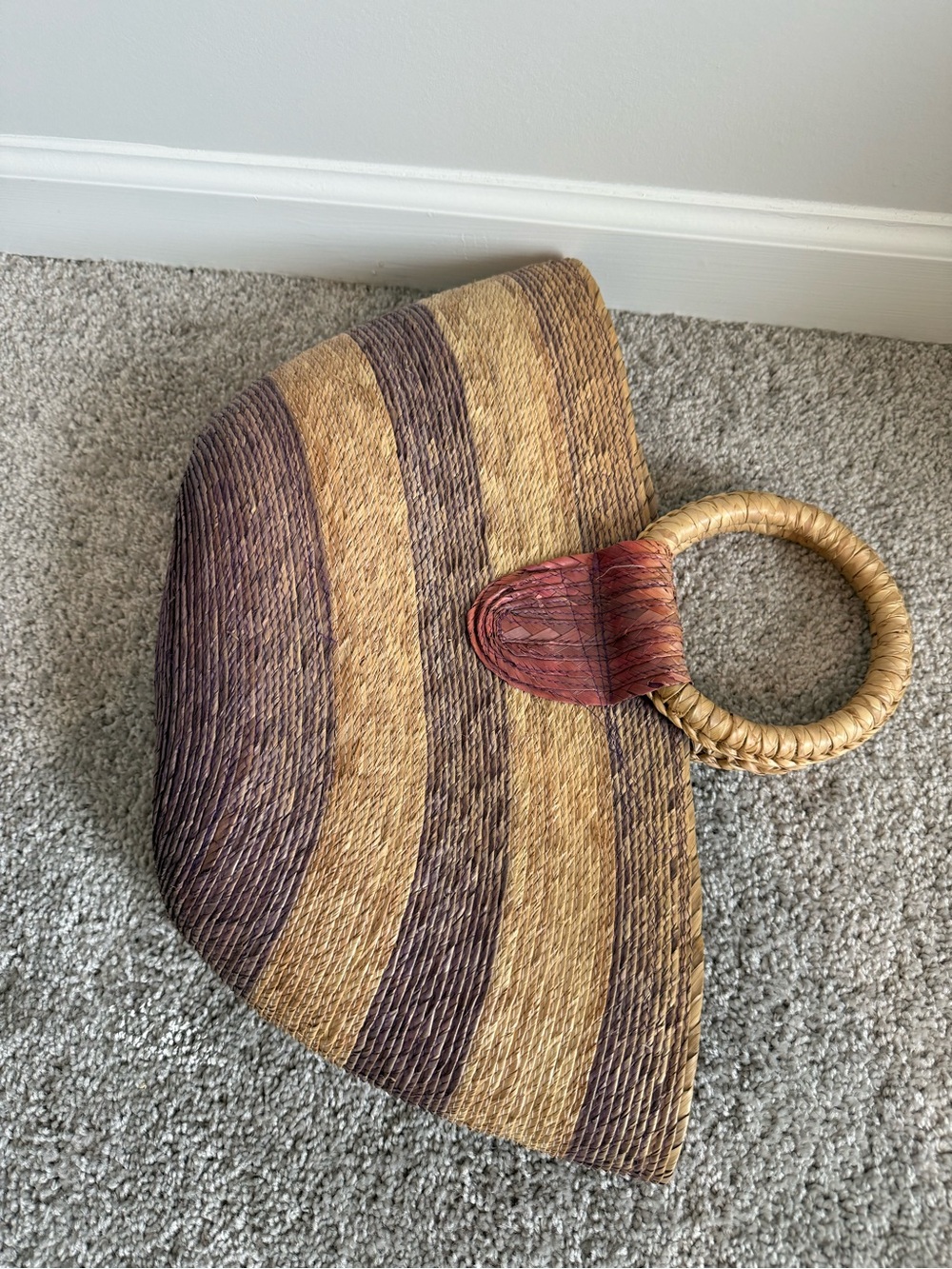 Woven Straw Circle-Handle Tote Bag in Natural and Brown